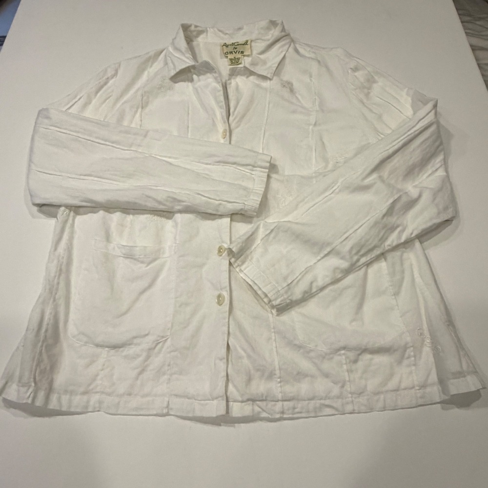 Vintage April Cornell for Orvis Women XL White Cotton Embroidered Garden Jacket